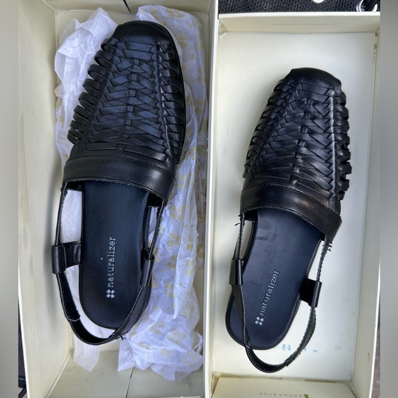 NWT NATURALIZER Sandals WEAVE ME Women's 5.5 Black Woven Braided Leather Shoes - Picture 7 of 9